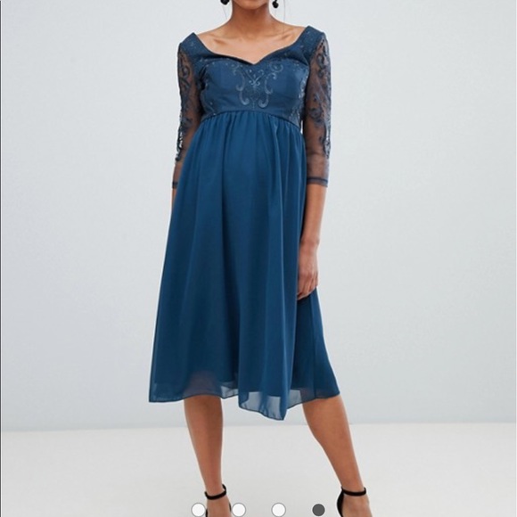 ASOS Maternity Dresses & Skirts - ASOS Chi Chi London Maternity lace midi dress Blue